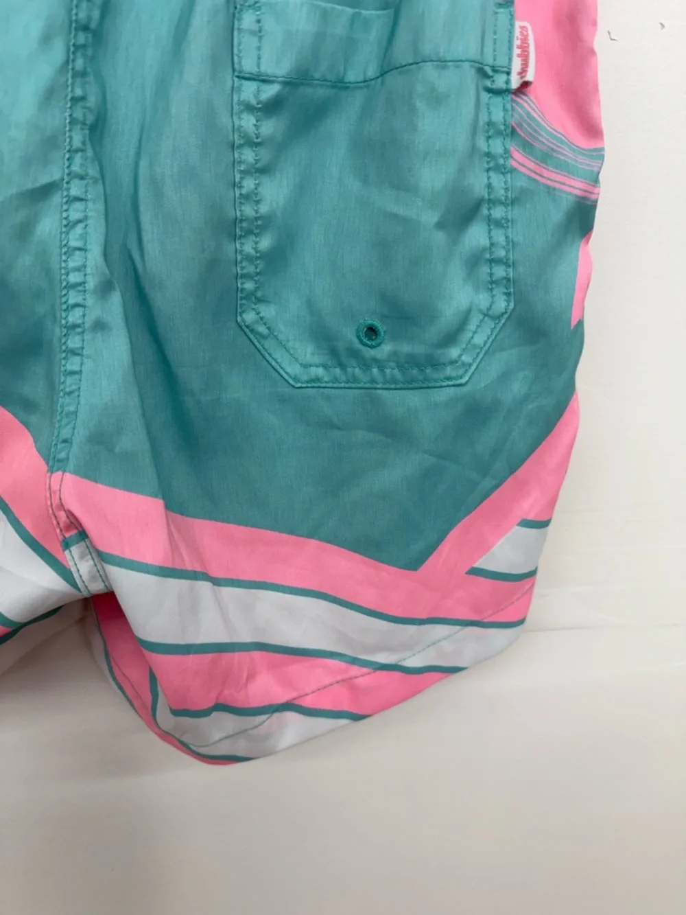 chubbies Teal & Pink Palm-Stripe Swim Trunks G19